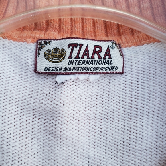 Vintage 90s Tiara International Apricot and Sage Fair Isle Zip Sweater - Picture 8 of 8